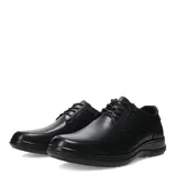Zapato de vestir de cuero negro, con cordones y suela de goma.