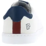Zapato de hombre Freeway de cuero liso color blanco con detalles en azul marino en el talón y la lengüeta.