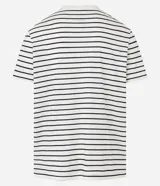 Remera de hombre a rayas horizontales blancas y negras, de corte recto y manga corta. Estampado frontal con el personaje Gruñón de Blancanieves y el texto "Zangado".