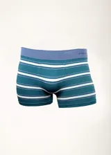 Boxer de microfibra sin costuras con diseño de rayas horizontales en tonos azulados y blancos.