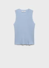 Top amarillo de punto de canalé con cuello redondo y sin mangas.