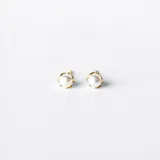 Par de aros abridores con perlas de cultivo blancas y canasta de oro amarillo 18k.