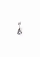 Piercing para ombligo de titanio con dos circonias redondas engarzadas.