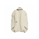 Mochila Adidas Adicolor color crema con logo marrón, con correas acolchadas ajustables y asa de mano.