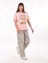 Remera blanca de algodón con estampado de limones y texto en azul.