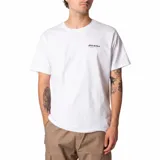 Remera blanca de manga corta, confeccionada en jersey de algodón, con cuello redondo acanalado. Presenta un logo estampado en el pecho y un cuadro gráfico estampado en la espalda con el logo de Dickies y la leyenda "Since 1922".