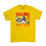 Remera amarilla con estampado gráfico inspirado en la película Kill Bill, 100% algodón.