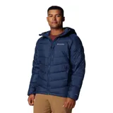 Campera puffer azul marino para hombre, marca Columbia, modelo Labyrinth Loop II. Cuenta con capucha ajustable con cordón, cierre frontal completo, bolsillos con cierre en pecho y manos, puños elásticos y dobladillo ajustable con cordón. Forro con tecnología Omni-Heat Infinity y aislamiento Thermarator de poliéster reciclado.