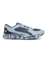 Championes Under Armour Charged Bandit TR 3, diseñados para trail running, color gris con detalles en azul y verde flúor.