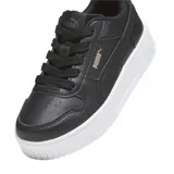 Zapatillas urbanas Puma Runtamed Platform, color negro con detalles en dorado y suela blanca con plataforma.