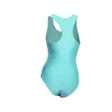 Malla enteriza de natación color celeste con logo de Fila estampado en el pecho.