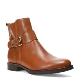 Bota de mujer Bottero de caña baja, color marrón caramelo, con una correa decorativa y hebilla dorada en el tobillo.