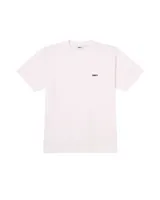 Remera blanca de algodón con cuello redondo y logo Obey bordado en negro en el pecho.