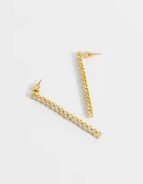 Aros largos colgantes dorados con tira de strass.