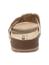 Sandalias bajas doradas con tiras cruzadas y plantilla de corcho.