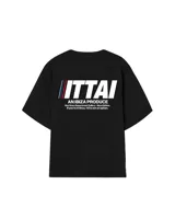 Remera negra de algodón con estampado blanco en la espalda que dice 'ITTAI AN IBIZA PRODUCE Ittai Stars Department Gallery - Ibiza Edition. If you're in Ibiza, 112 is not an option.'.