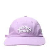 Gorro de gabardina color lila con visera y bordado frontal con el texto "Arizona State" en blanco.