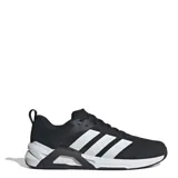 Championes Adidas negros con detalles plateados y suela blanca.