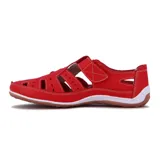Zapato guillermina casual color coral, con calado y ajuste con velcro.