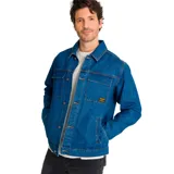 Chaqueta de denim azul con bolsillos frontales con cierre de broche metálico y bolsillos inferiores tipo Welt.