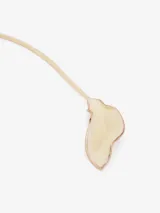Collar rígido asimétrico color dorado, con dije en forma de hoja metálica lacada en color crema.