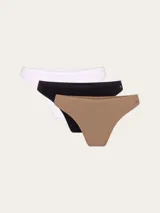 Pack de tres bombachas de algodón, corte clásico, en colores negro, beige y blanco.