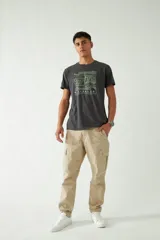 Remera gris de manga corta con estampa frontal con la palabra "Surfing" y el logo de Mistral Co.