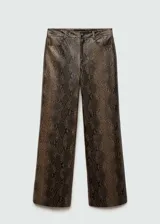 Pantalón largo de tiro medio con estampado de piel de serpiente en tonos marrones.