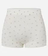 Bombacha boyshort color crema con estampado floral, de superficie texturizada y sin costuras.