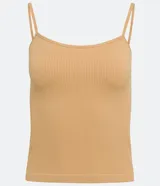 Musculosa verde de poliamida acanalada, con escote cuadrado y tirantes finos.