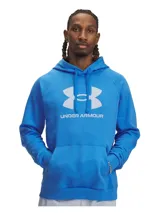 Buzo Under Armour color beige con capucha y logo estampado en el frente.