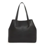 Cartera tote Guess modelo Vikky mediana, color negro con textura granulada y logo dorado en el frente.