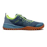 Championes Columbia Fairbanks Low, color azul con detalles en verde flúor y suela marrón.