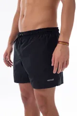 Short de baño para hombre, color negro, con cierre en el bolsillo trasero.