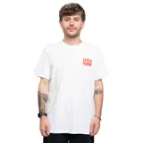 Remera blanca de manga corta con el logo de La Vela Puerca estampado en rojo en el pecho.