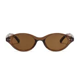 Lentes de sol unisex con montura ovalada color marrón y lentes marrones con filtro UV400. Fabricados con plástico reciclado.