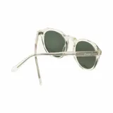 Lentes de sol con montura redonda de acetato transparente y lentes verdes.