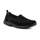 Zapato deportivo Skechers Arch Fit Refine, color negro, sin cordones, con capellada de malla y cuero, tira elástica cruzada en el empeine y plantilla extraíble Arch Fit con soporte para el arco plantar.