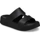 Sandalias Crocs Getaway Platform H-Strap negras, con plataforma, tira en forma de H y plantilla anatómica.