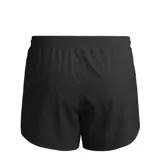 Short de running negro con cintura elástica y cordón ajustable, malla interna, bolsillo interno y aberturas laterales.