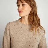Vestido tipo sweater de punto con perlas BEIGE