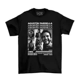 Remera negra de algodón con estampado de fotos de Agustin Pardella y texto "Agustin Pardella", "Straight Outta Argentina Since 1994" y "OMG".
