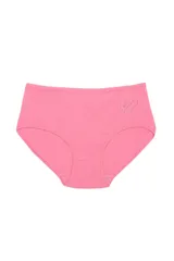 Bombacha clásica de algodón color durazno, con cintura alta y detalle de dos corazones bordados en la parte delantera.