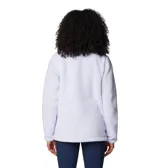 Campera polar Columbia color crema, con cierre frontal completo, cuello alto, bolsillos laterales y bolsillo en el pecho con cierre de velcro.