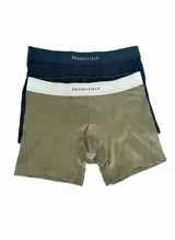 Pack de dos bóxers lisos, uno azul marino y otro verde oliva, con cintura elástica con la marca Brookfield estampada.