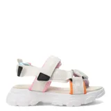 Sandalias deportivas con plataforma, tiras de ajuste con velcro en colores blanco, rosa, celeste, naranja y lila.