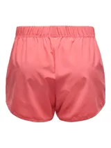 Shorts deportivos color coral, de corte holgado, cintura media y elástica.
