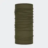 Tubular multifuncional Buff de lana merino 100% natural, color verde oliva (Bark). Tejido ligero y versátil, ideal para clima fresco o actividades de baja intensidad.