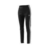 Pantalón negro de chándal, con tres franjas blancas en los laterales y logotipo de Adidas.