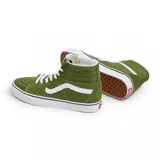 Zapatillas Vans Sk8-Hi color verde oliva con detalles en blanco, de caña alta y suela de goma.